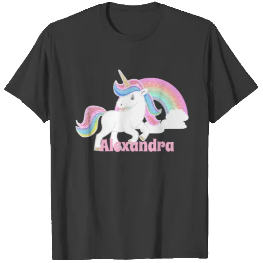 Custom Glitter Rainbow Unicorn with Name in Purple T-shirt
