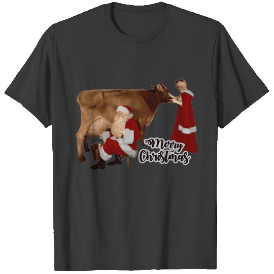 merry christmas santa mrs claus cow T-shirt