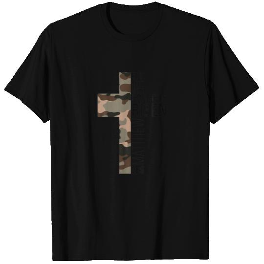 He Is Risen Christian Easter Bible Verse Camo Cros T-shirt