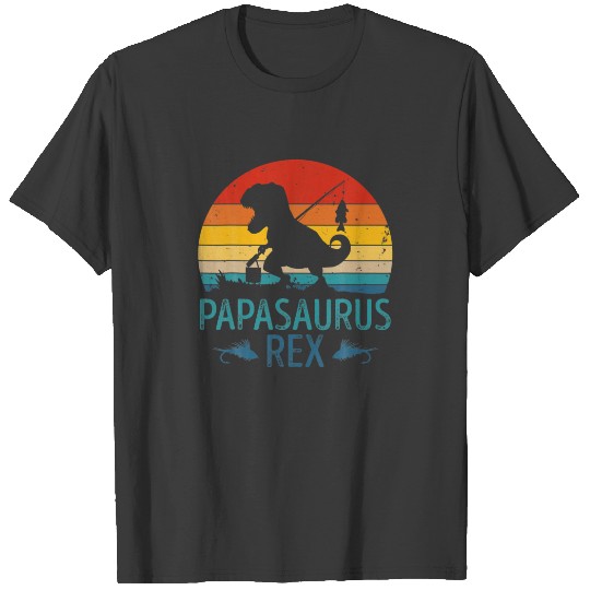 Vintage Fishing Papasaurus Dinosaur Daddy Rex Papa T-shirt