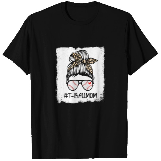 Bleached Ball Baseball Mom Life Leopard Messy Bun T-shirt