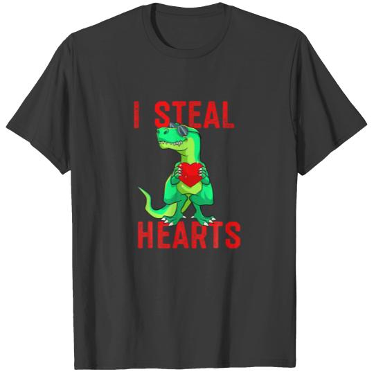 I Steal Hearts Valentines Day Dinosaur T Rex T-shirt