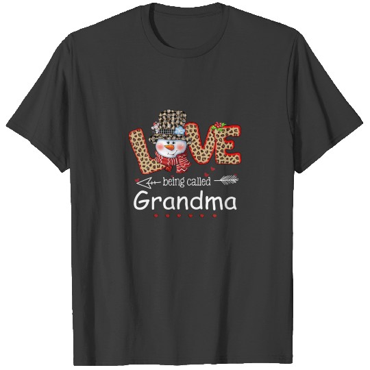 Love Being Called Grandma Snowman Christmas Leopar T-shirt