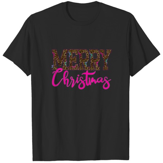 Discover Leopard And Pink Merry Christmas Glam Graphic Desi T-shirt