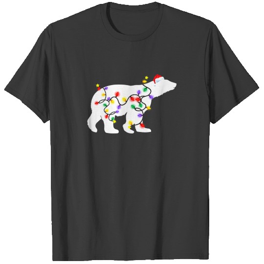 Polar Bear Christmas Lights Santa Hat Xmas T-shirt