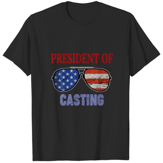Discover President Of Casting Fishing Saying - USA Flag Sun T-shirt