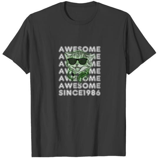 Funny Music Cat Awesome Since 1986 36Th Birthday R T-shirt