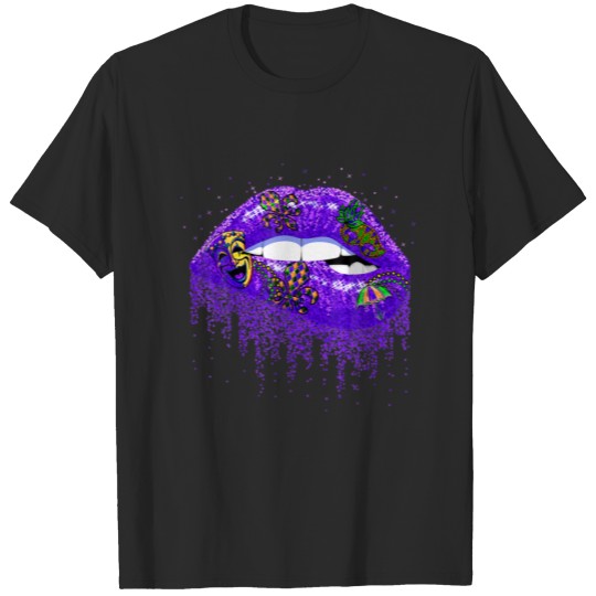 Discover Mardi Gras Lips Queen Carnival Costume Purple Glit T-shirt