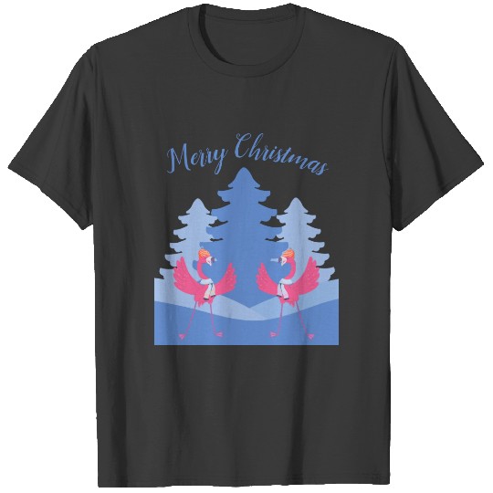 Flamingos Merry Christmas Winter Wonderland T-shirt