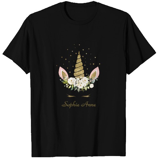 Delicate White Floral Wreath Gold Unicorn Birthday T-shirt