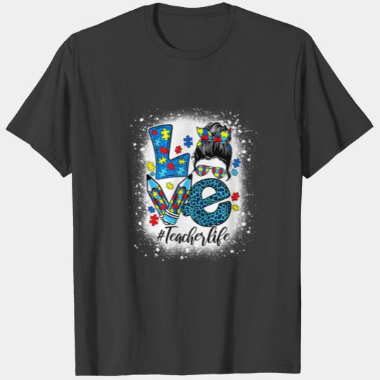 Love Messy Bun Teacher Life Puzzle Autism Women Bl T-shirt