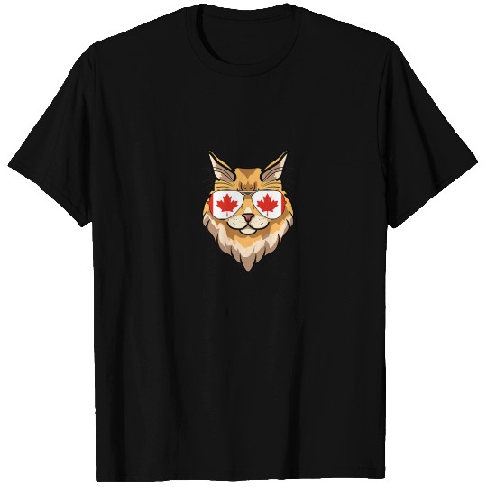 Canadian Flag Sunglasses Funny Maine Coon Cat T-shirt