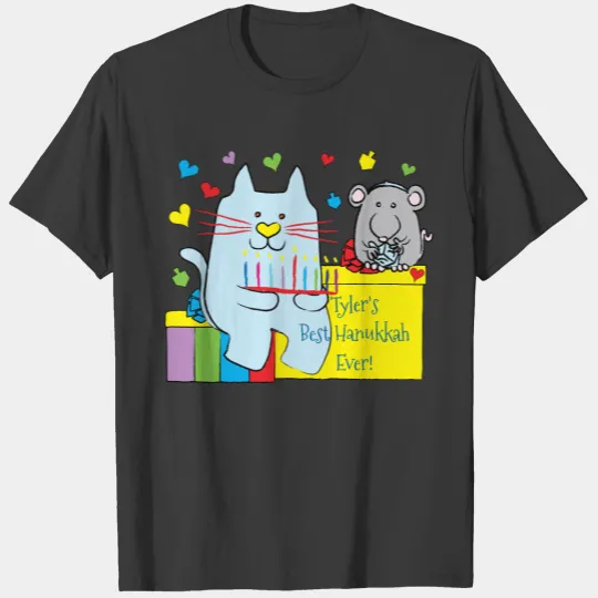 Hanukkah Toddler Jersey  Blue Cat and Mouse T-shirt