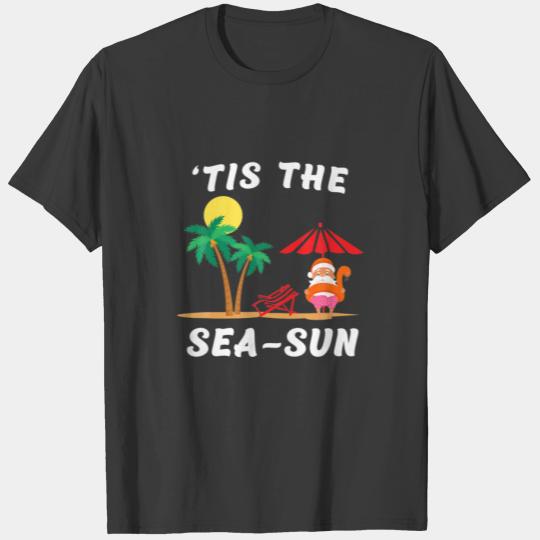 Tis The Sea Sun Christmas In July Flamingo Santa B T-shirt