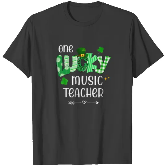 One Lucky Music Teacher Shamrock Leopard St Patric T-shirt