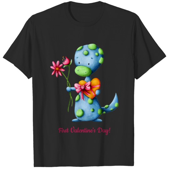 Cute Blue Lizard First Valentine's Day T-shirt