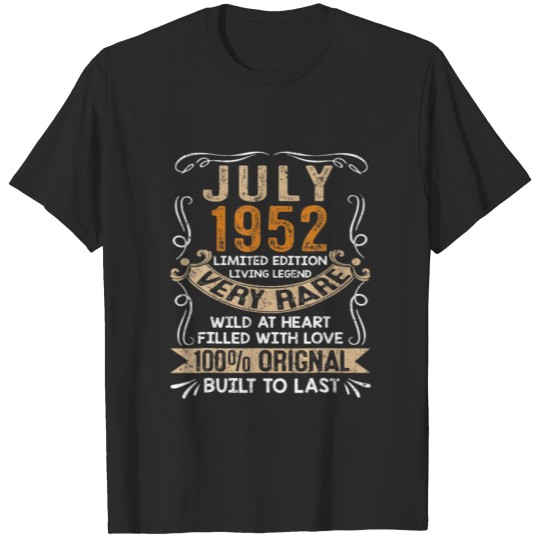 Discover Vintage 70 Years Old July 1952 70Th Birthday Gifts T-shirt