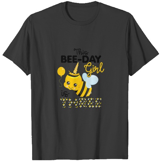 Kids 3Rd Birthday Girl Bee Themed 3 Year Old Bday T-shirt