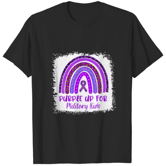 Purple Up For Military Kids Month Leopard Rainbow T-shirt