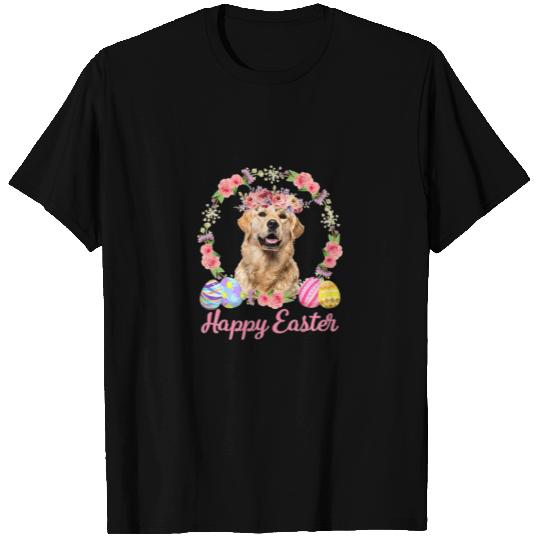 Happy Easter Flower Wreath Eggs Golden Retriever D T-shirt