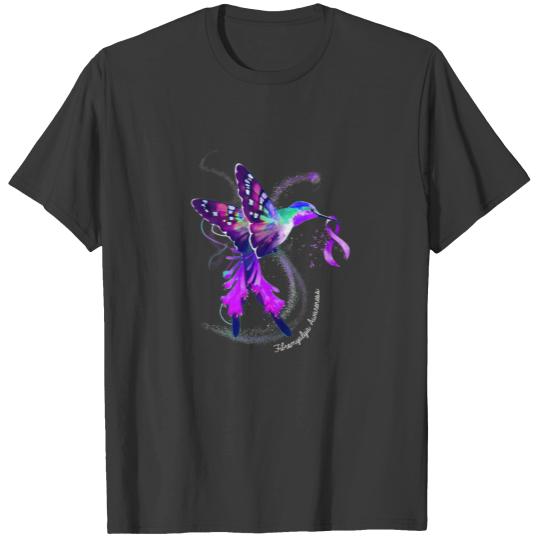 Hummingbird Holding Purple Ribbon Fibromyalgia Awa T-shirt