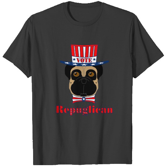 Vote rePUGlican Funny Pug in Red White Blue Hat T-shirt