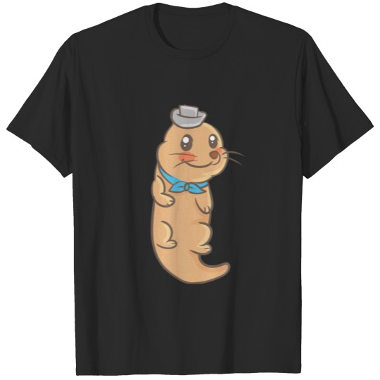Sea Otter With Hat - Cute Kawaii Anime - Aesthetic T-shirt