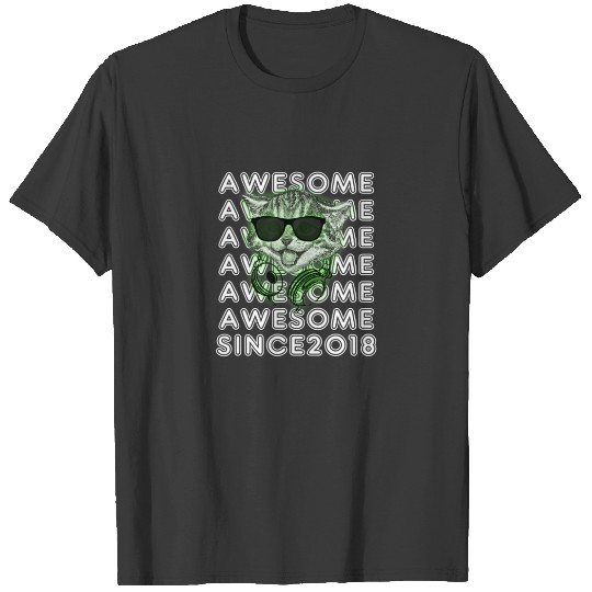 Discover Funny Music Cat Awesome Since 2018 4Th Birthday Re T-shirt