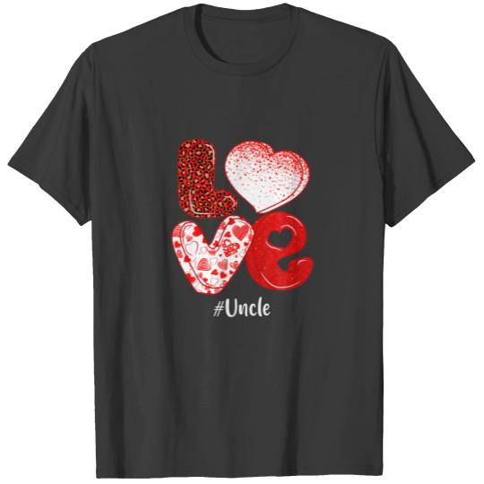 Hearts Love Uncle Leopard Funny Valentines Matchin T-shirt