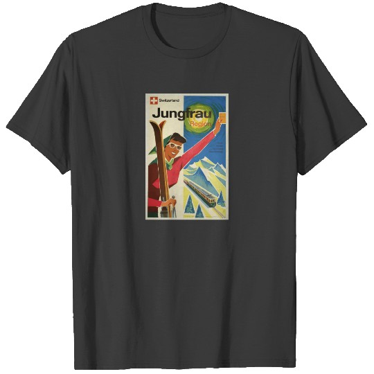 Vintage Jungfrau Switzerland Skiing Travel T-shirt