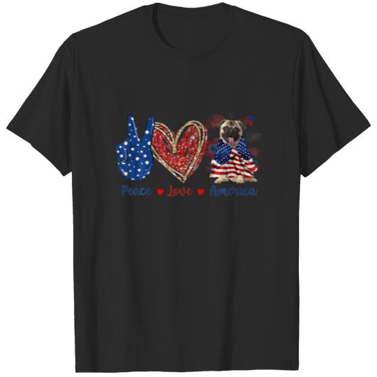 Peace Love Pug Dog Patriotic America Flag 4Th July T-shirt