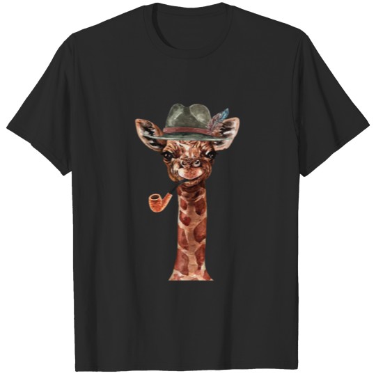 Discover Funny Giraffe With Hat And Pipe Grandpa Grandfathe T-shirt
