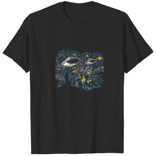Discover Van-Gogh Starry Night U.F.O Invasion Funny Novelty T-shirt