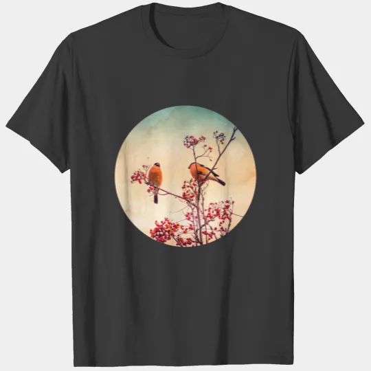 Bullfinch eat red rowan berries T-shirt