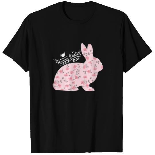Happy Easter Cute Bunny Funny Rabbit Pink Flower W T-shirt