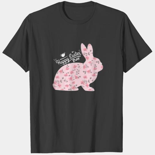 Happy Easter Cute Bunny Funny Rabbit Pink Flower W T-shirt
