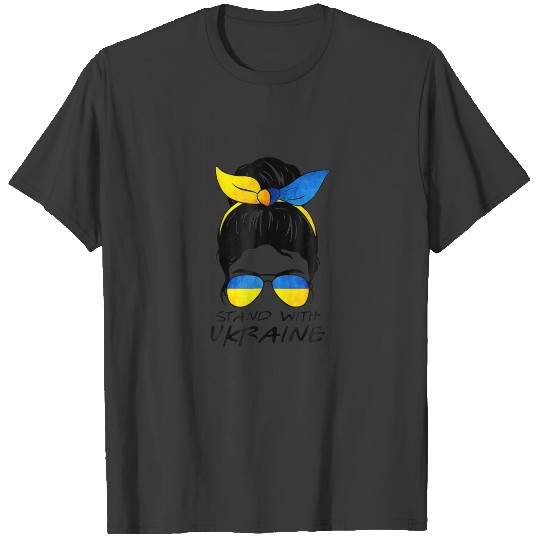 Messy Bun Girl Ukraine I Stand' With Ukraine Flag T-shirt