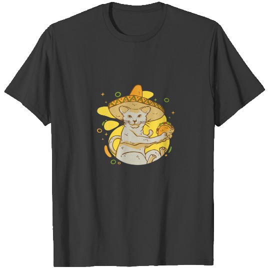 Cinco De Mayo Mexican Taco Cat With Sombrero Graph T-shirt