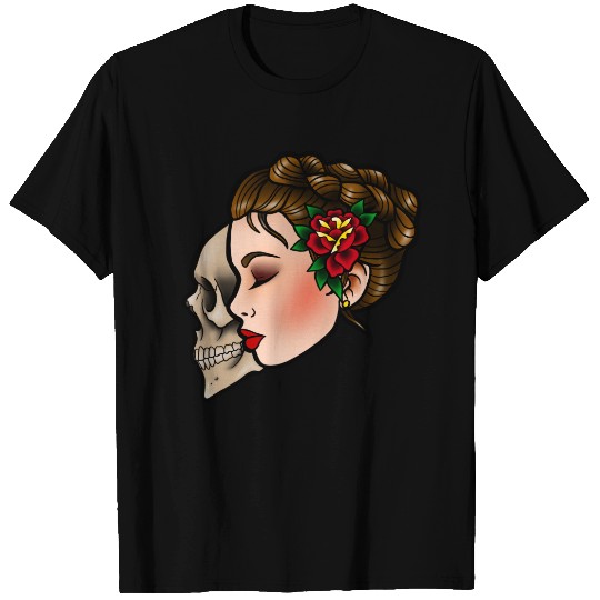 Traditional Tattoo Lady Head 3/4 Sleeve T-shirt