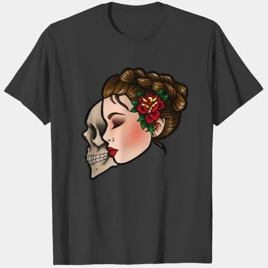 Traditional Tattoo Lady Head 3/4 Sleeve T-shirt