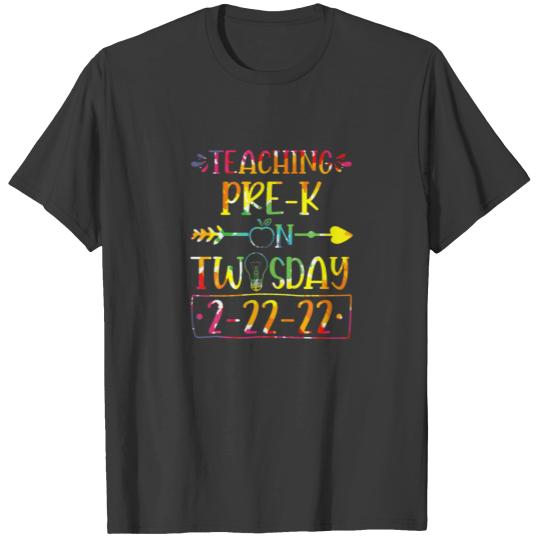 Teaching Pre-K On Twosday 2-22-22 Tide Dye Teacher T-shirt