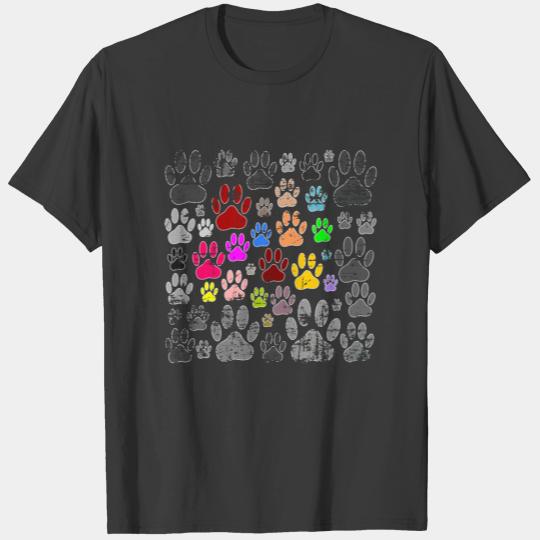 Colorful Distressed Dog Paw Prints On Gray Polo T-shirt