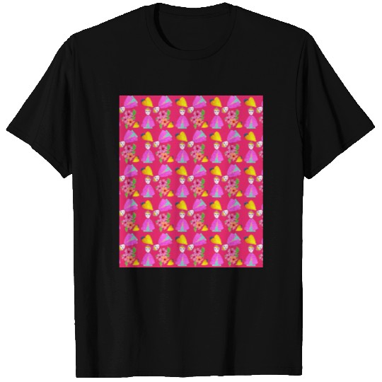 girl with hood cape heart lemon pattern pink T-shirt