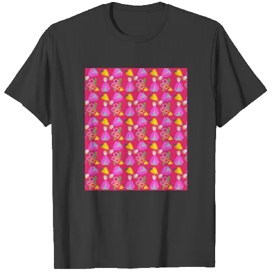 girl with hood cape heart lemon pattern pink T-shirt