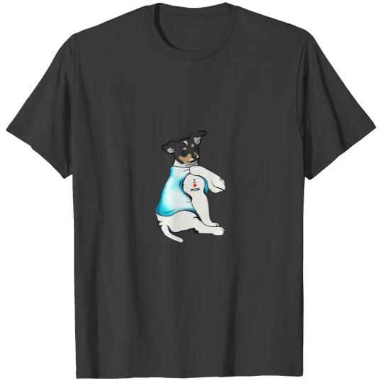RAT TERRIER Dog Tattoo I Love Mom Mother's Day Gif T-shirt