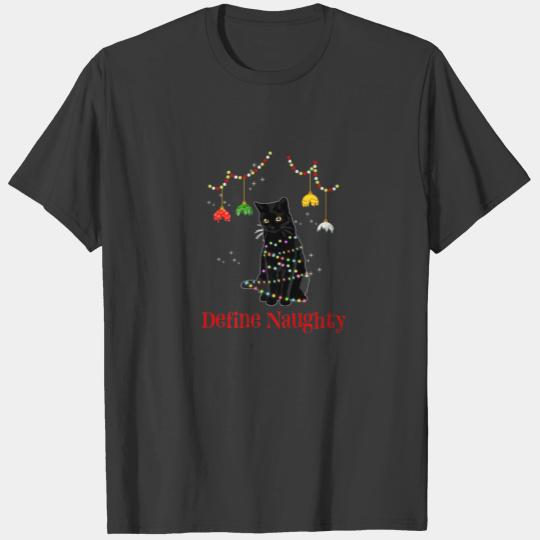 Define Naughty Black Cat Funny Christmas Lights Pa T-shirt