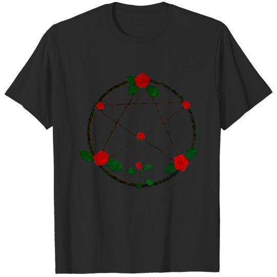 Pagan Red Rose Pentacle Wiccan Pentagram T-shirt