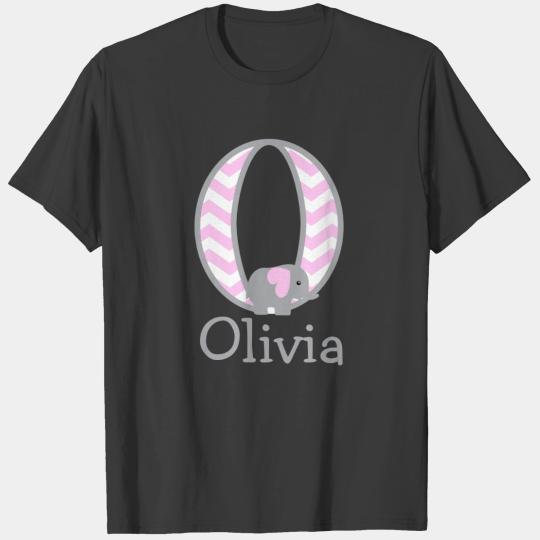 Baby Girl Chevron  Elephant Monogram O T-shirt