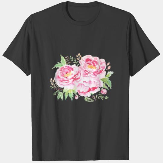 Pink peony flower arrangement watercolor polo T-shirt