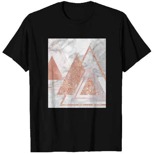trendy white marble Rose gold triangles geometric T-shirt
